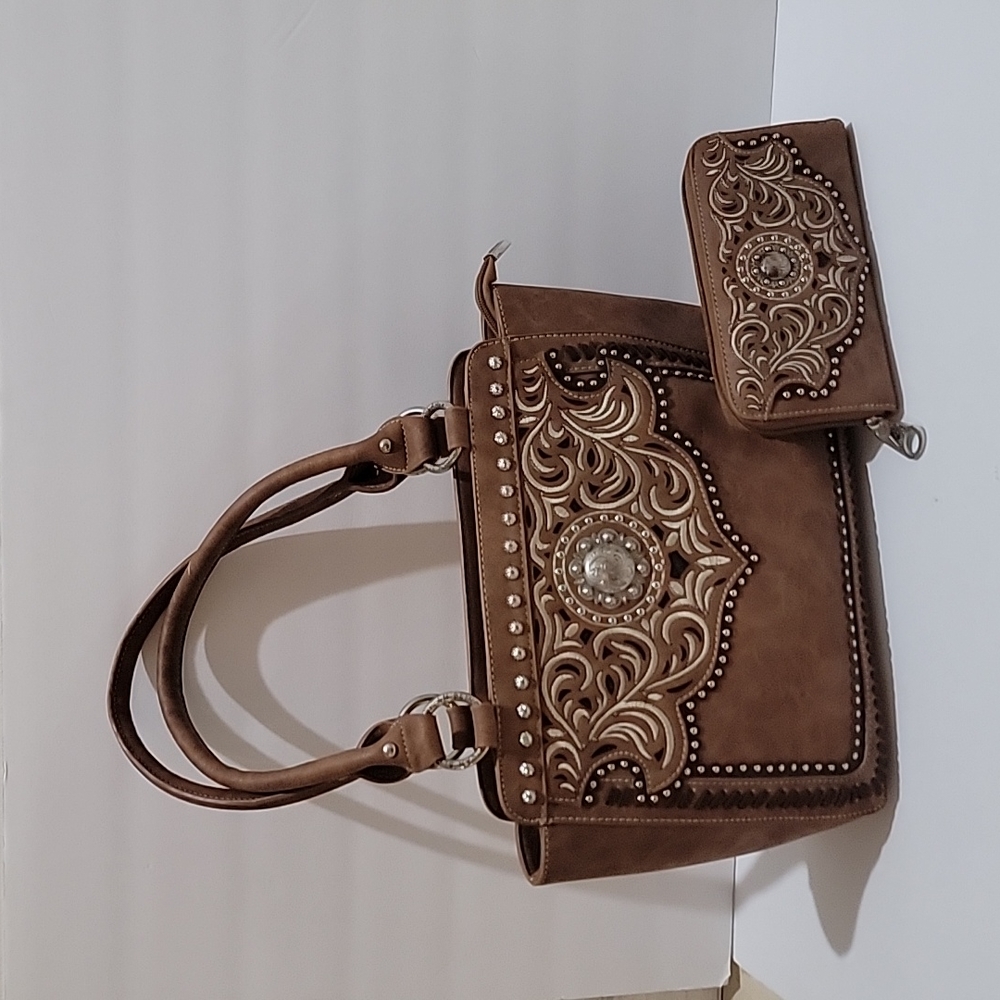 American Bling Floral Embossed Tote and Wallet Set
